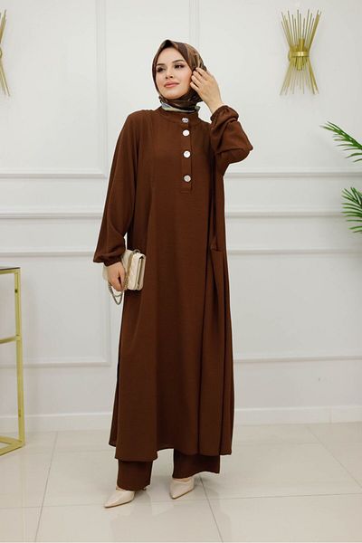 Enans Design Women's Hijab 2 Piece Set Summer Aerobin Fabric Tunic & Trousers