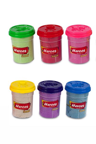 HEROES 6-Piece Kinetic Sand Set – 1200 Gr Pink Green Blue Purple Purple Red Yellow - Shaped Mold Play Sand with Lid