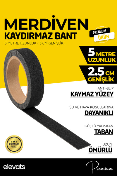 Elevats Premium 2.5 Cm Genişlikte Kaymaz Doku  5 Mt. Merdiven Kaydırmaz Bant ...