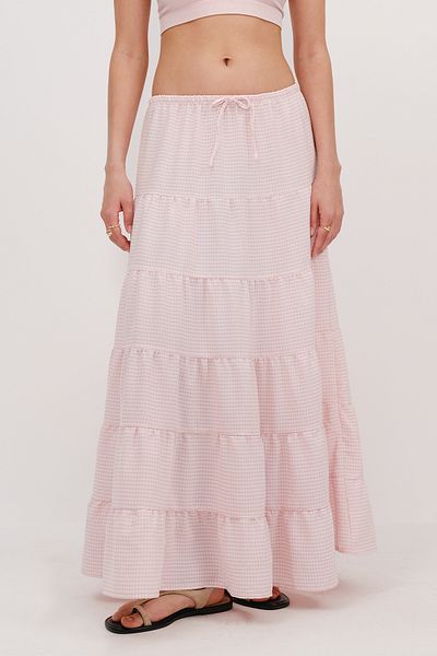 Addax Gingham Long Skirt E17293-B5