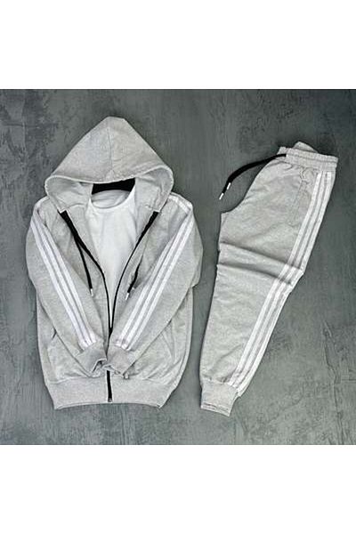 Arda Dinç Stil Dünyası Tmb Striped Zippered Tracksuit Set Light Gray