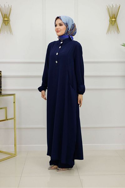 Enans Design Women's Hijab 2 Piece Set Summer Aerobin Fabric Tunic & Trousers