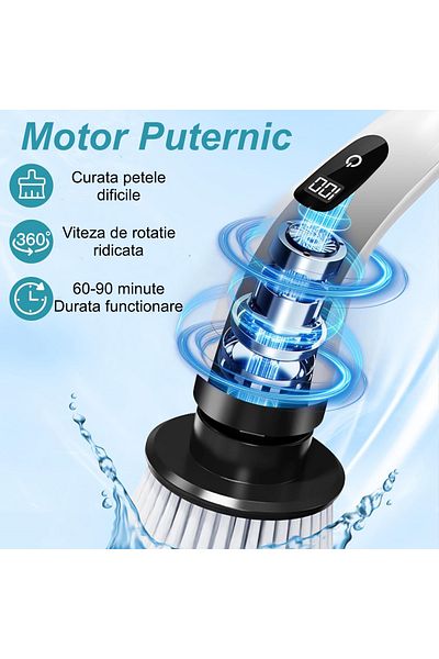 OEM Electric Rotating Brush for Cleaning, 8 Heads, 90 Minute Runtime, 400 RPM, 2 Speeds, Blue