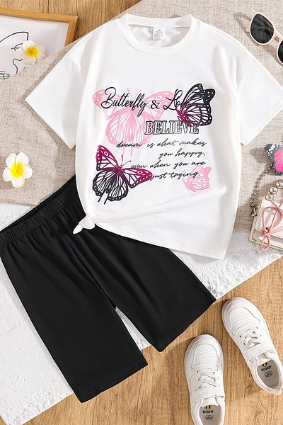 MYADA Premium Butterfly Printed Girl's Shorts Bottom Top Suit 24028