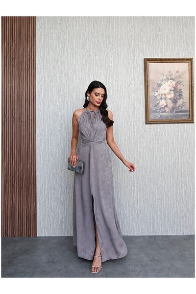 ESRAHELVACI Gray Patterned Belted Dress