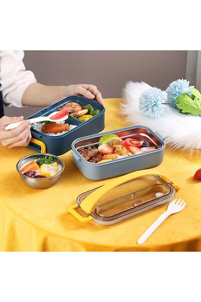 Vagonlife Stainless Steel Double-layer Lunch Box Soup Bowl for Adults, 1500 ml Food Storage Container Bento