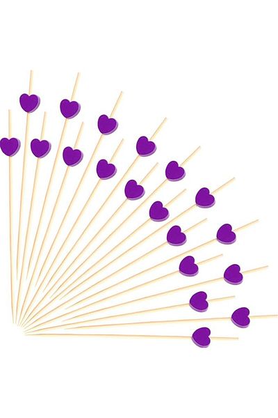 Karll Set of 100 heart toothpicks, bamboo, purple, 12 cm