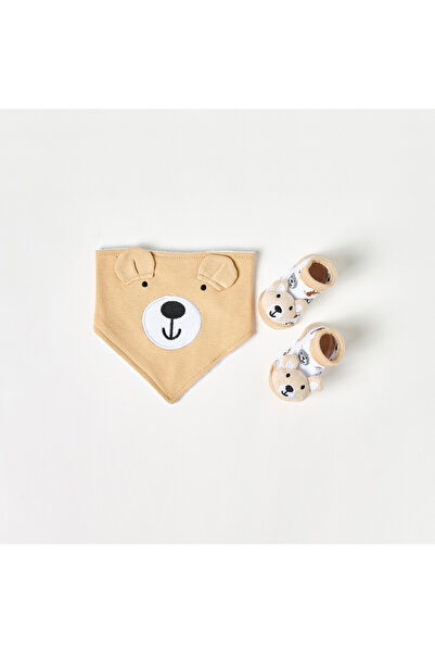 Juniors Bear Applique Bib and Booties Set