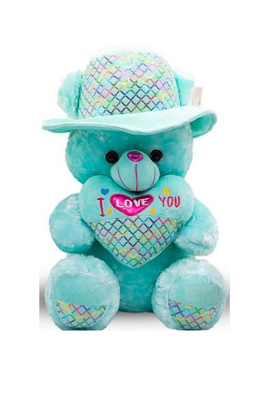 rexa Soft Plush Teddy Bear with Hat & "I Love You" Heart – Turquoise (65cm x 40cm)
