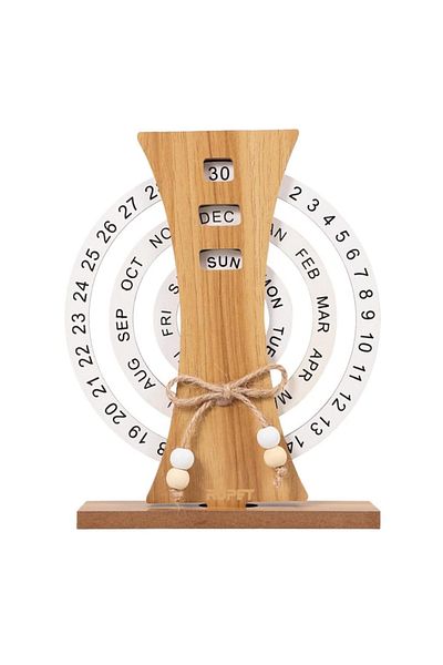 Ropet Decorative wooden perpetual calendar, Rustic, Rotating, For Office, 17 x 20.5 cm, Natural