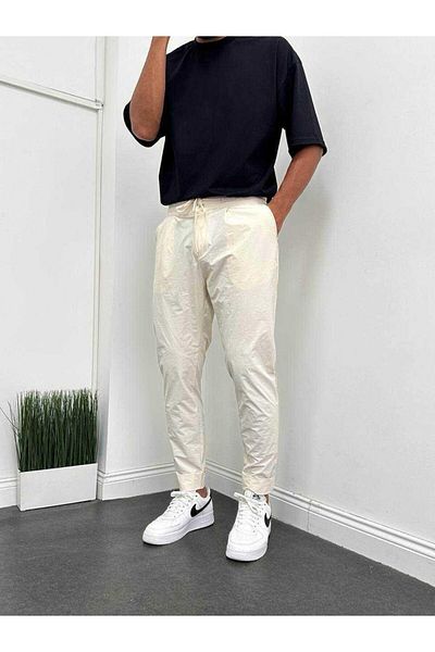 MODA Cream Parachute Double Leg Trousers