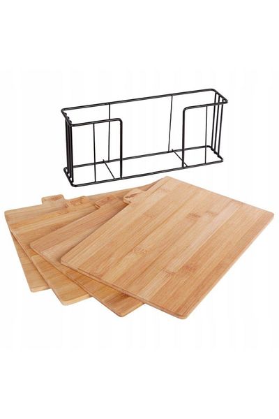 zola Set of 4 choppers, made of bamboo, black metal stand, 28x20x1cm