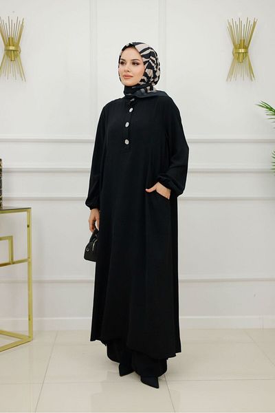 Enans Design Women's Hijab 2 Piece Set Summer Aerobin Fabric Tunic & Trousers