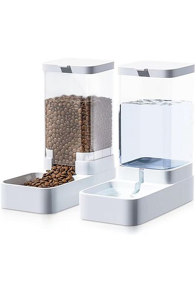 Fish & Paws Dispenser De Apa Si Mancare Pentru Caini Si Pisici , 2 In 1, 3.8l, Set, Alb
