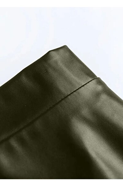 WAYS Fusta Mevlana lungă evazată, din piele artificială, kaki, cu fermoar în față
