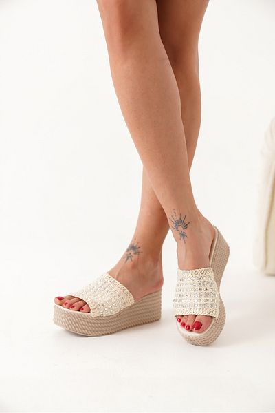 TOPUK Tilda Women's Beige Stone Wedge Heeled Slippers