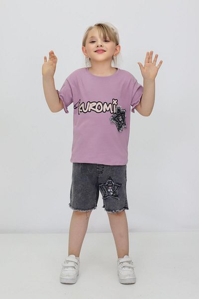 Cmk Kids club Kuromi Printed Girl's T-Shirt and Shorts Set
