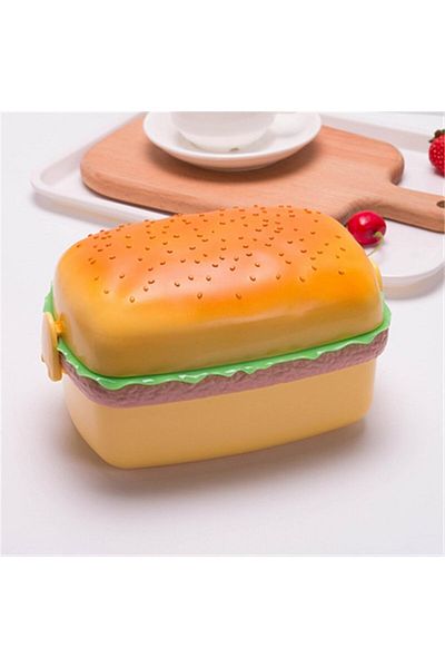 Saharaz 700ml portable lunch box, hamburger shape, airtight and leakproof, BPA-free, microwaveable, orange