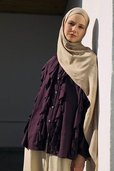 Qef Cotton Line Shawl Sand Beige