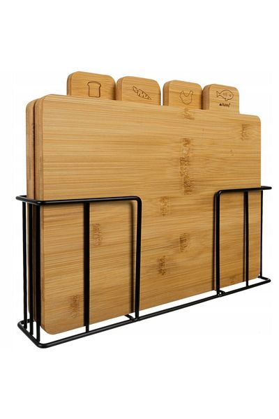 zola Set of 4 choppers, made of bamboo, black metal stand, 28x20x1cm
