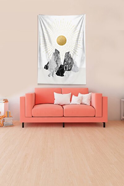 Pelangi Beyaz Güneşin Doğuşu Sunset Leke Tutmaz Kadife Kumaş Duvar Örtüsü Duv...