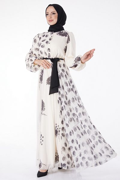 TOFİSA Belted Evening Dress Black - 25204