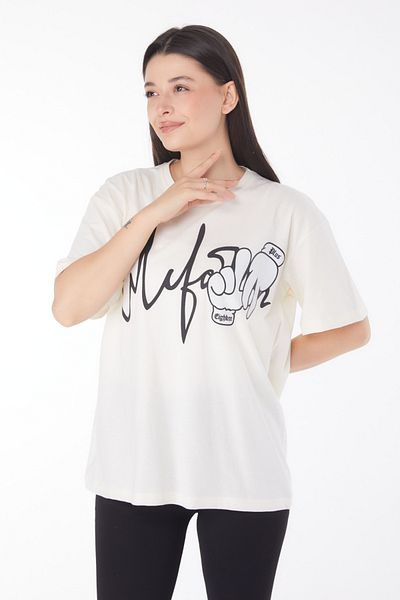 TOFİSA Printed T-Shirt Ecru - 25702