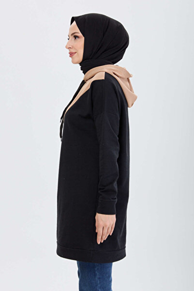 TOFİSA Women's Tan Tunic, Plain Hooded Collar - 13105