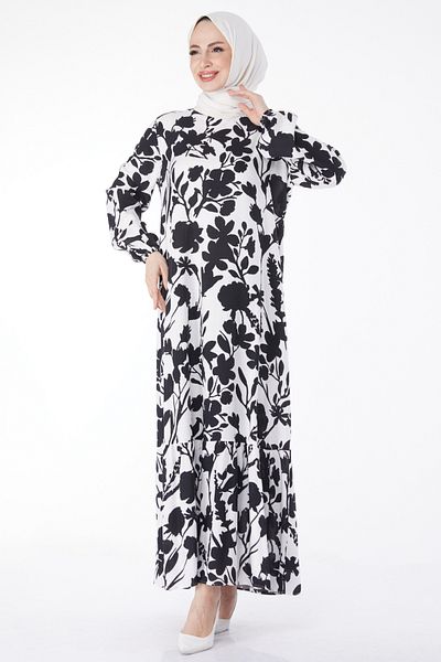 TOFİSA Patterned Colorful Dress White - 24986