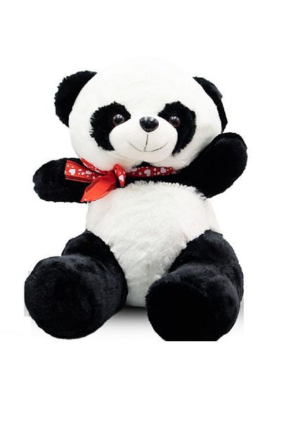rexa Black and White Panda Plush Toy with Red Bow – 40cm x 30cm