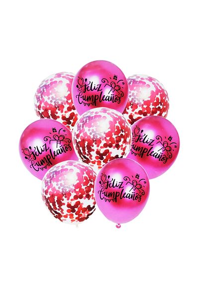 Ropet Set of 8 balloons with confetti, pink color, 30 cm and colored raffia roll, 10 m, Ropet