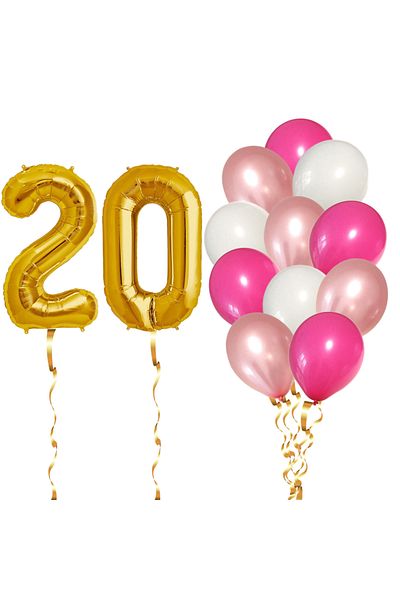 Ropet Set of 14 20th Birthday Balloons, girl, pink/rose gold color, Ropet