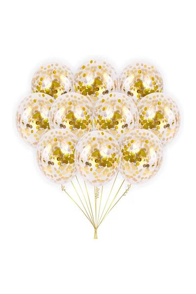Ropet Set of 20 transparent balloons with confetti, gold color, 30 cm