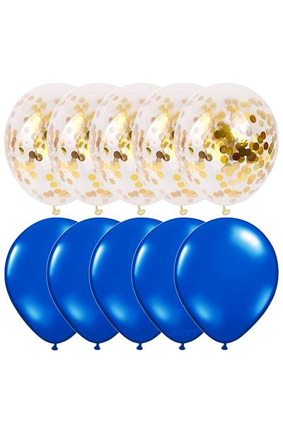 Ropet Set 10 baloane latex, confetti aurii, Albastru, 30cm, Ropet