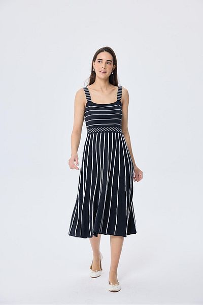 Peraluna Freya, Rochie de damă din tricotaje de vară în dungi - ANTRACIT