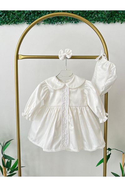 Hobidik Baby Kids Off-White Satin Front Lace Dress Set