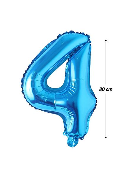 Ropet Balon din folie metalizata, Cifra 4, aniversare, 80 cm, Albastru
