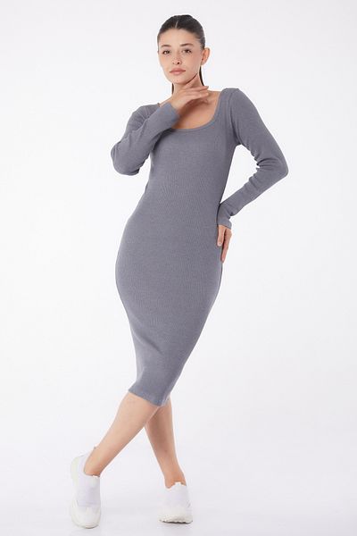TOFİSA Rochie midi cu gât la piscină, afumată - 26125