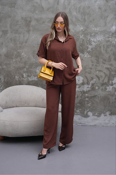 MODAMOR Brown Woven Shirt & Trousers Suit