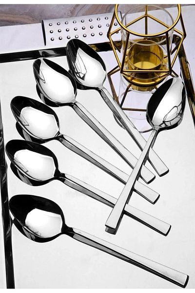 garaccu 6 Pieces Stainless Steel Plain Luxury Plain Stick Model Tablespoon