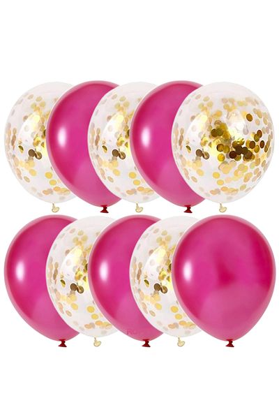 Ropet Set of 10 latex balloons, gold confetti, Pink, 30cm, Ropet