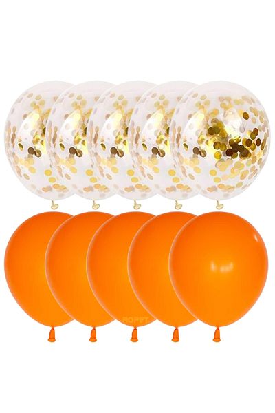 Ropet Set of 10 latex balloons, gold confetti, Orange, 30cm, Ropet