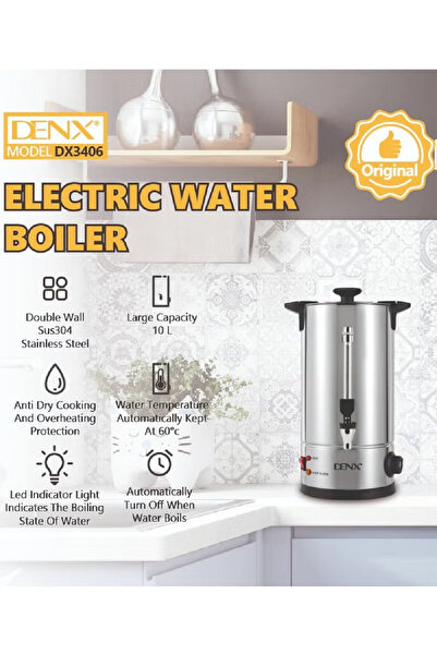 Denx Water Boiler, Stainless Steel Tap |10L Kettle with Water Level Gauge & Indicator Lights Power 1800W