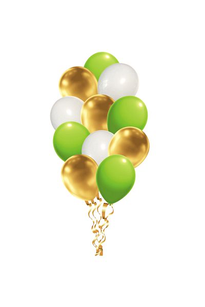 Ropet Set of 12 balloons, birthday party, Gold/White/Green, 30cm, Ropet