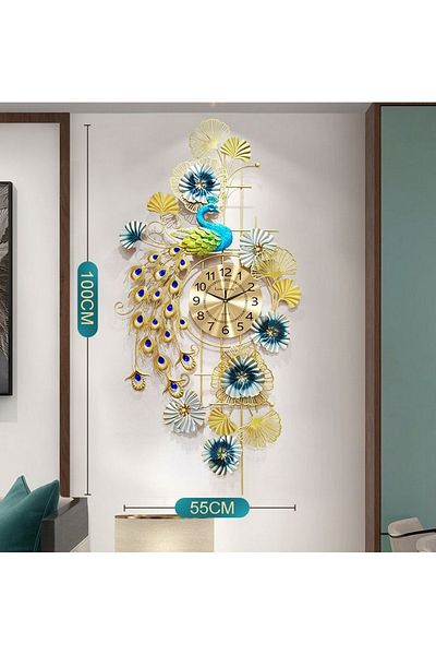private house Large Peacock Metal Wall Clock