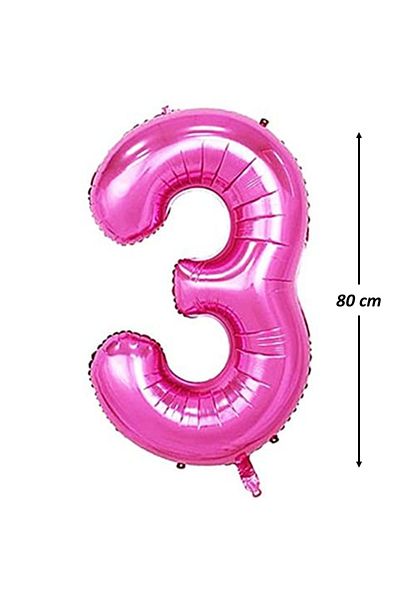 Ropet Metallic foil balloon, Number 3, birthday, 80 cm, Pink