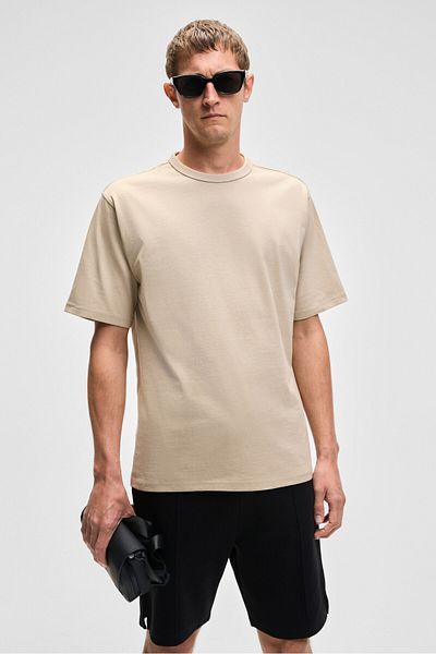 GRIMELANGE Catwalk Men's 100% Cotton Regular Fit Beige T-Shirt
