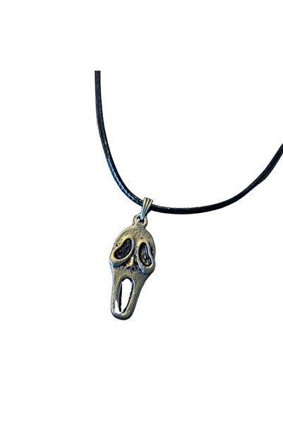 Kırmızı Sanat Evi Çığlık Maskesi Figürlü Deri İp Kolye