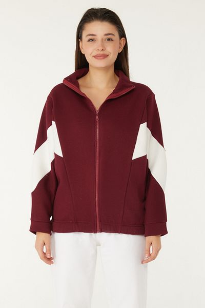 TOFİSA Zippered Sweatshirt Burgundy - 26543