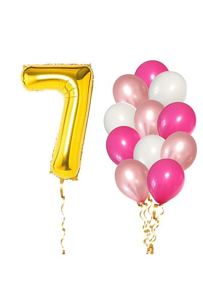 Ropet Set of 13 7th Birthday Balloons, girl, pink/rose gold color, Ropet